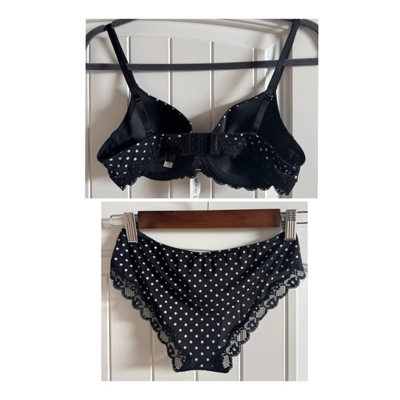 Adore Me Black/White Polka Dot Lace Bra and Panty Set. 34B/Small. - Picture 2 of 4